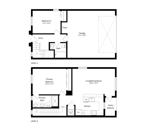 a floor plan of a house with two floor plans of different floors